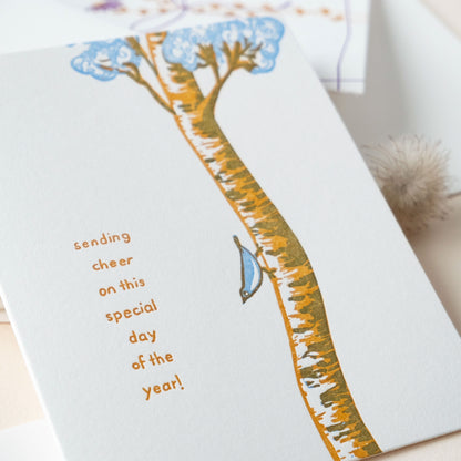 Bird sending cheer | Birthday Everyday | Letterpress Card