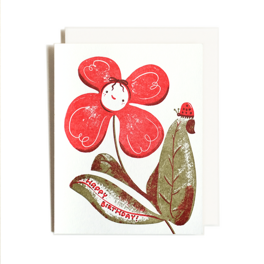 Birthday Flower Ladybug | Letterpress Card